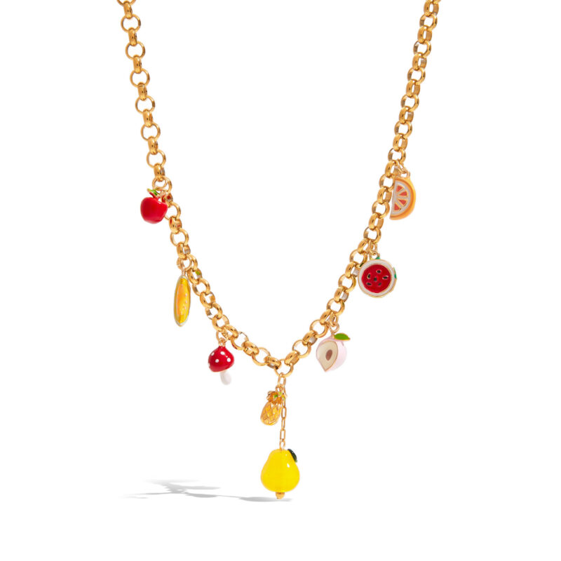 Sweet Romantic Women's 18K Gold Glass & Painted Fruit Pendant Necklace - Image 2