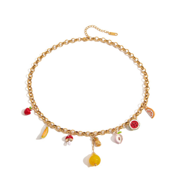 Sweet Romantic Women's 18K Gold Glass & Painted Fruit Pendant Necklace
