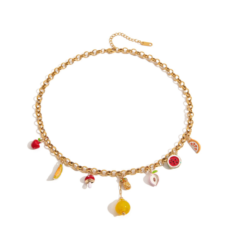 Sweet Romantic Women's 18K Gold Glass & Painted Fruit Pendant Necklace