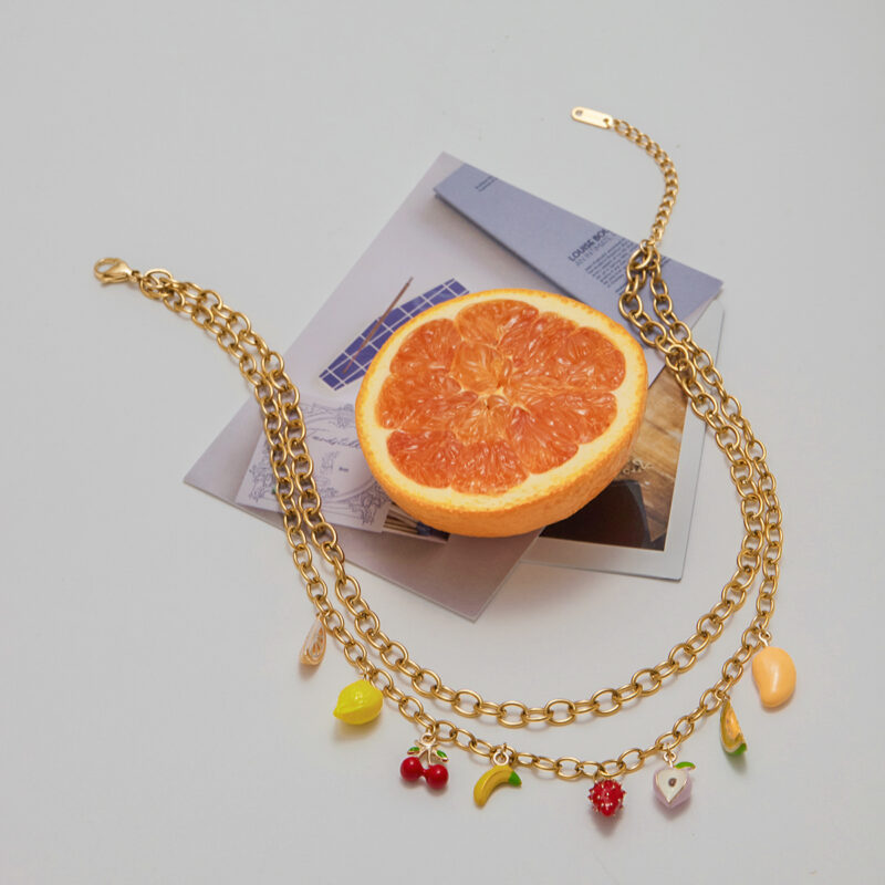 18K Gold Stainless Steel Fruit Charm Necklace - Mango, Strawberry, Lemon & More - Image 4
