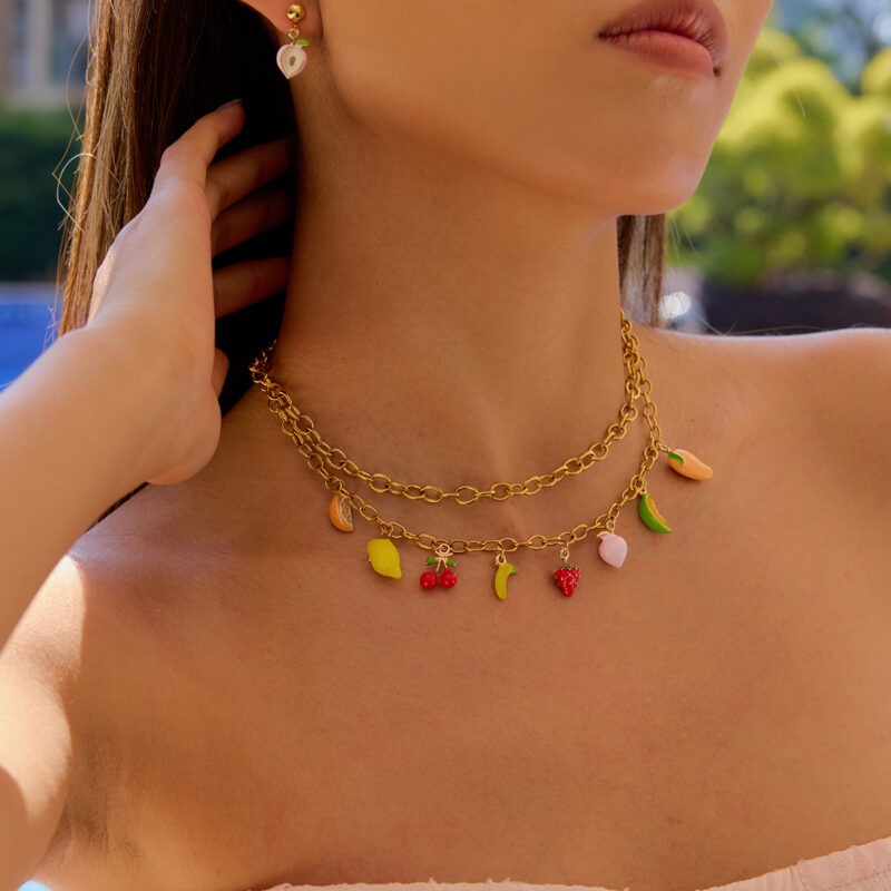 18K Gold Stainless Steel Fruit Charm Necklace - Mango, Strawberry, Lemon & More - Image 3