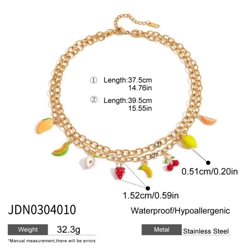 18K Gold Stainless Steel Fruit Charm Necklace - Mango, Strawberry, Lemon & More - Image 5