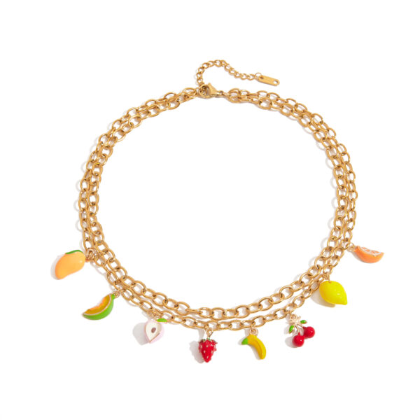 18K Gold Stainless Steel Fruit Charm Necklace - Mango, Strawberry, Lemon & More