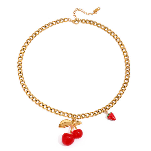 Sweet Romantic Women's 18K Gold Acrylic Cherry & Strawberry Pendant Necklace