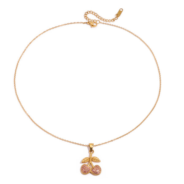 Sweet Romantic Women's 18K Gold Pink Zircon Cherry Pendant Necklace