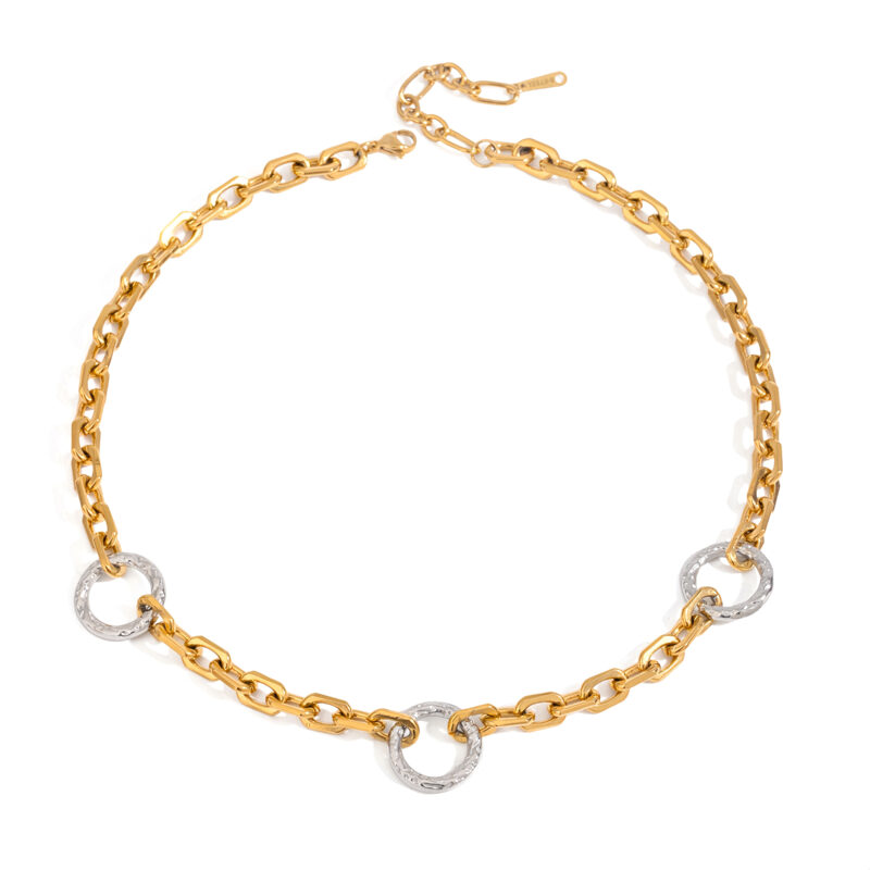J&D Women's Modern Minimalist Gold Plated Stainless Steel Choker Chain Necklace Trendy Geometric Style for Party