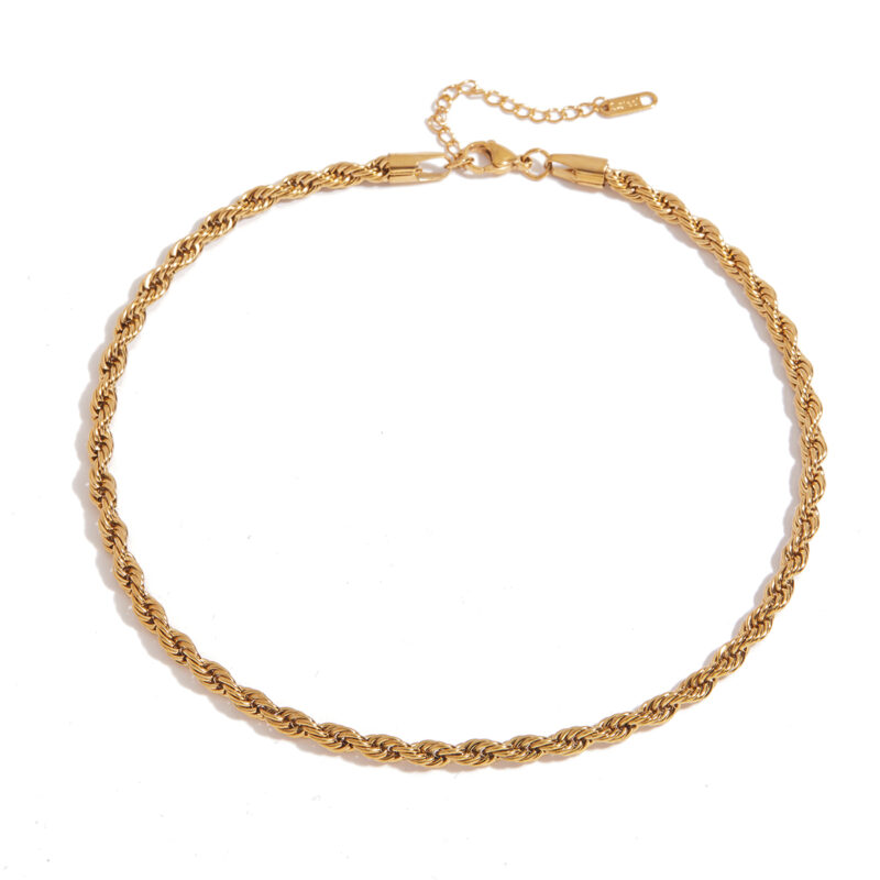 5mm Chunky Twisted Chain Necklace Women 18K Gold Stainless Steel Twisted Rope Chain Choker Necklace For Hip Pop Jewelry
