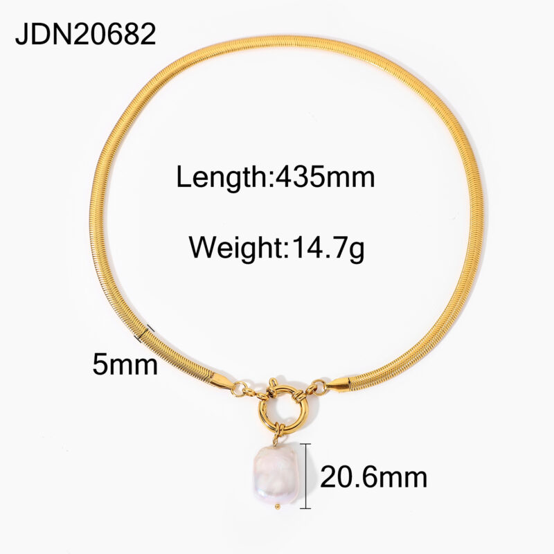 18K Stainless Steel Necklaces with Square Baroque Pearl Pendant Trendy Snake Chain 5mm Choker Jewelry for Anniversaries - Image 6