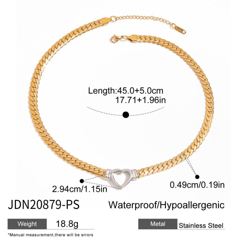 J&D 18k PVD Gold Plated Stainless Steel Necklace Vintage Gold and Silver Hollow Heart Flat Snake Chain - Image 7
