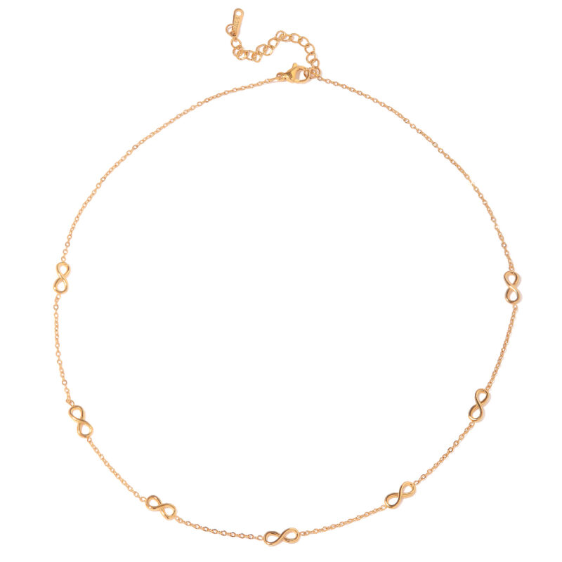 Dainty 18K Gold Plated Stainless Steel NecklaceJewelry Set Gift Infinite Symbol Choker Necklace Bracelet Set