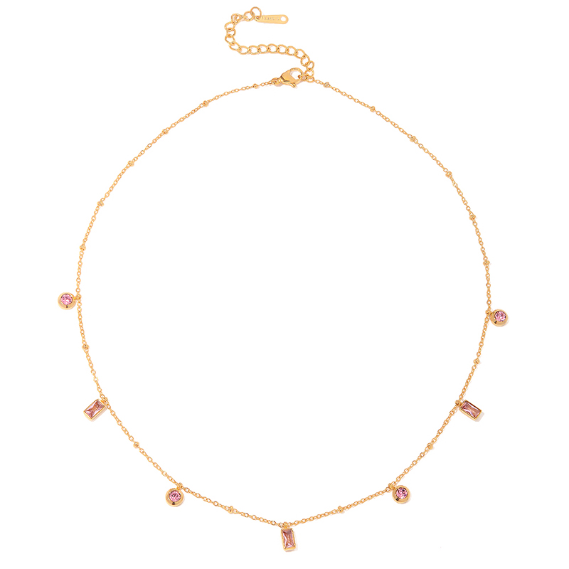 Youthway Orange Pink Round Small Pendant Necklace Bracelet Set 18K Gold Plate Waterproof Fashion Jewelry Set