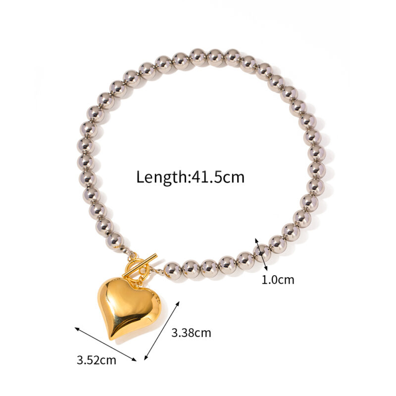 Youthway Glossy Chubby Heart-shaped Round Bead OT Buckle Necklace Unique Design for Women's Fashion Jewelry 2023 - Image 5