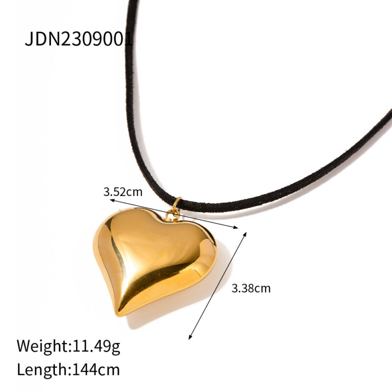 Youthway Smooth Stainless Steel Heart Pendant Korean Cashmere Necklace Glossy Charm Golden Steel Color Jewelry for Women - Image 6