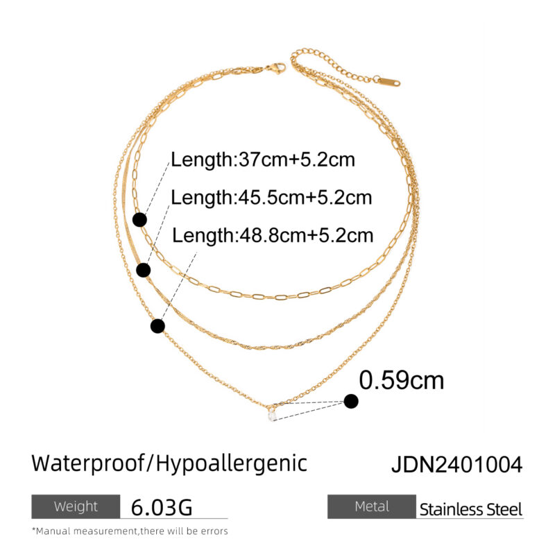 Fashionable 18K Real Gold IP Plated Stainless Steel Paperclip Chain Layer Necklace Zircon Necklace for Women Party Decoration - Image 2