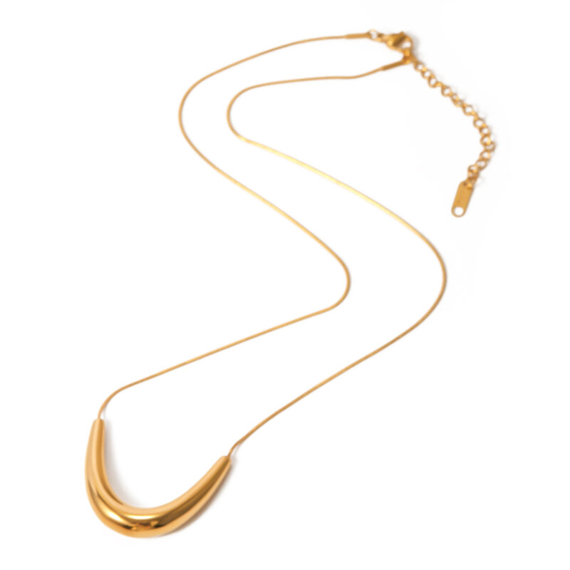 J&D Waterproof 18K Gold Plated Stainless Steel Jewelry U Shape Smooth Smile Necklace Women Daily