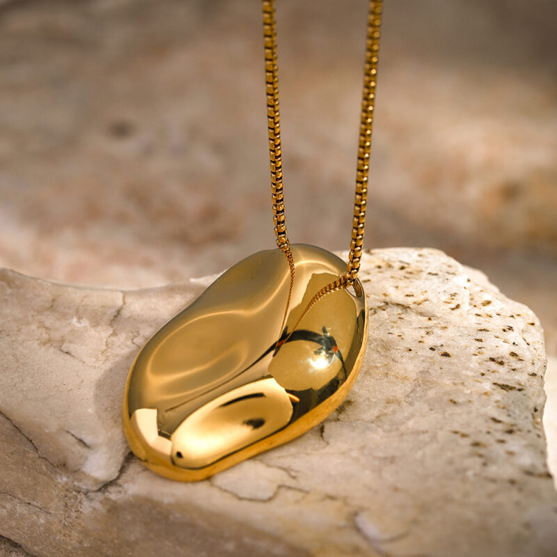 J&D Ins Popular 18k Gold Plated Necklace Stainless Steel Irregular Concave Hammer Big Pendant Necklace - Image 3