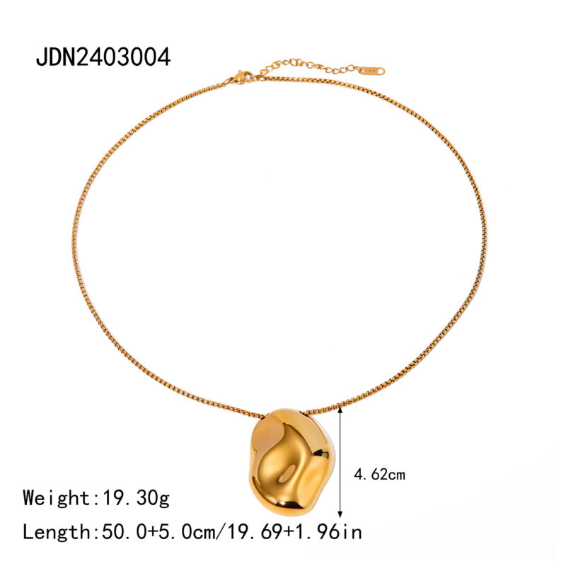J&D Ins Popular 18k Gold Plated Necklace Stainless Steel Irregular Concave Hammer Big Pendant Necklace - Image 5
