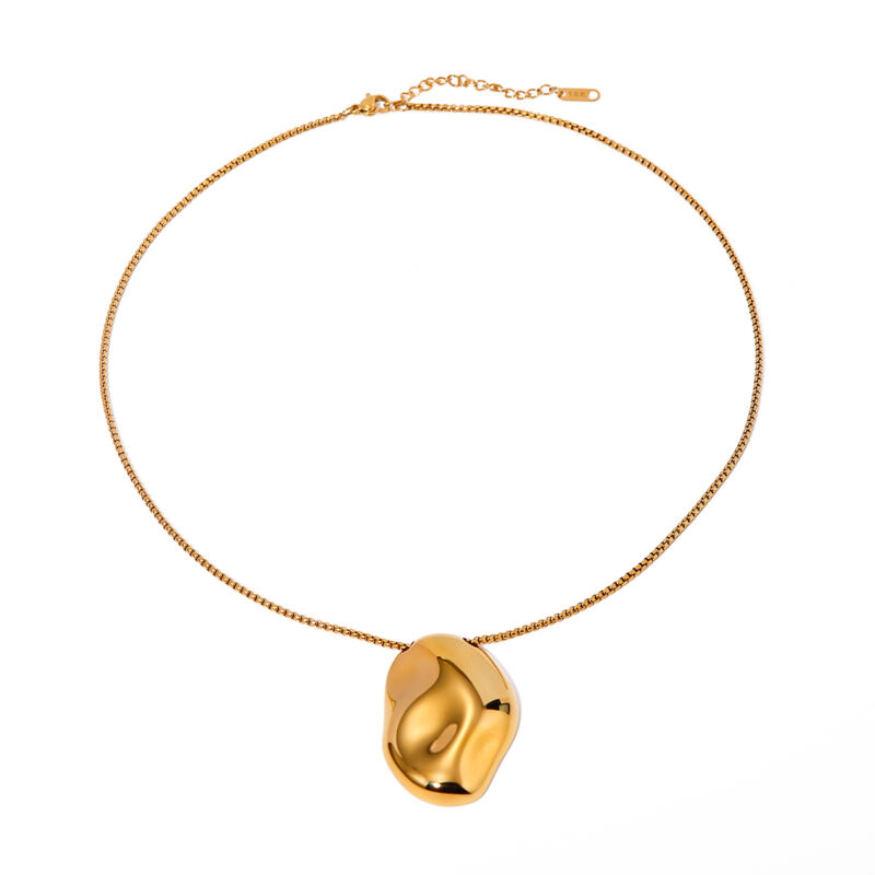 J&D Ins Popular 18k Gold Plated Necklace Stainless Steel Irregular Concave Hammer Big Pendant Necklace