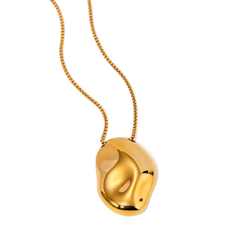 J&D Ins Popular 18k Gold Plated Necklace Stainless Steel Irregular Concave Hammer Big Pendant Necklace - Image 2