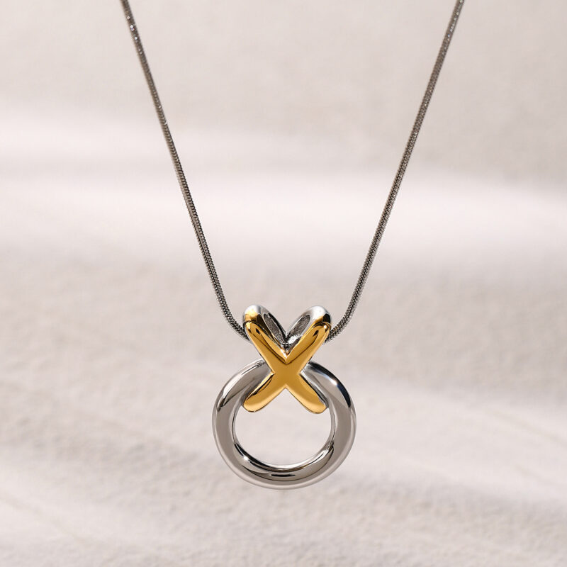 J&D Jewelry Fashion Necklace Two Tone Plated Snake Chain Necklace Stainless Steel Donuts Pendent Necklace - Image 2