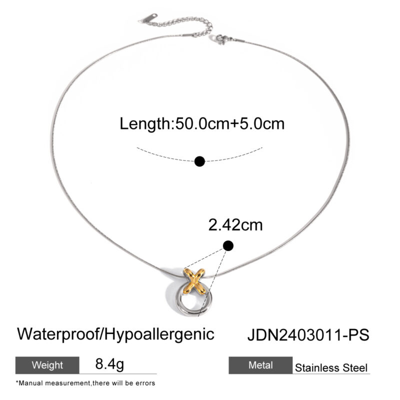J&D Jewelry Fashion Necklace Two Tone Plated Snake Chain Necklace Stainless Steel Donuts Pendent Necklace - Image 4