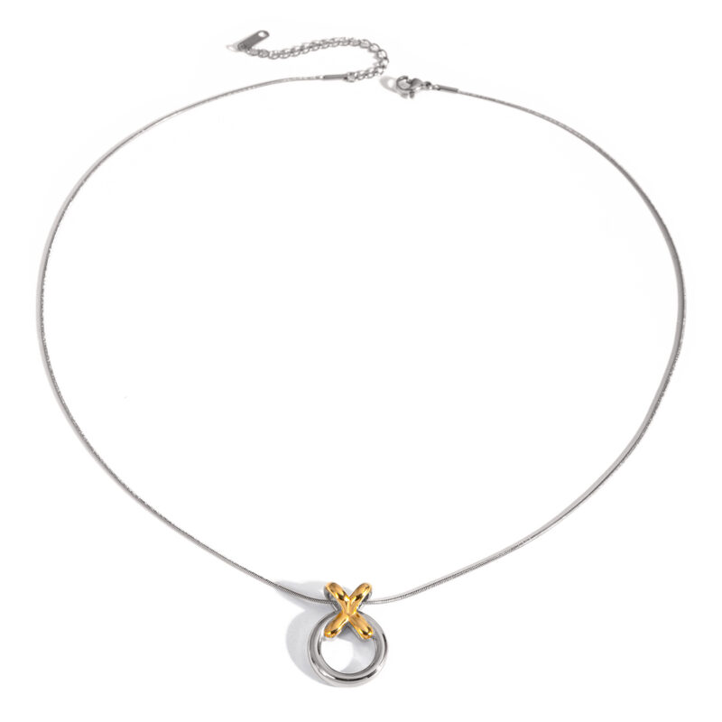 J&D Jewelry Fashion Necklace Two Tone Plated Snake Chain Necklace Stainless Steel Donuts Pendent Necklace