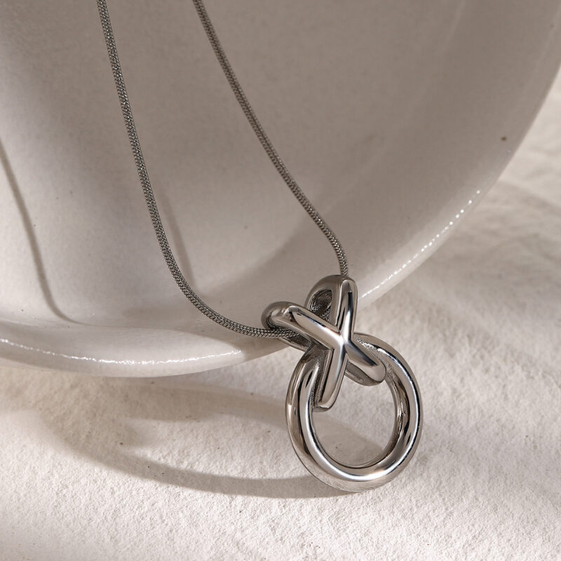 J&D Jewelry Fashion Necklace Silver Plated Snake Chain Necklace Stainless Steel Donuts Pendent Necklace - Image 3