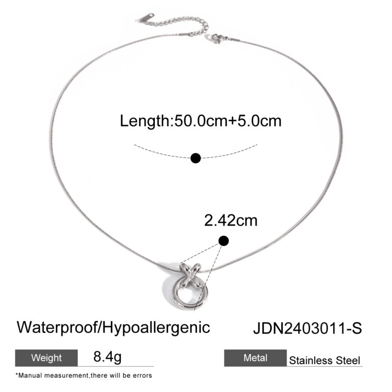 J&D Jewelry Fashion Necklace Silver Plated Snake Chain Necklace Stainless Steel Donuts Pendent Necklace - Image 4