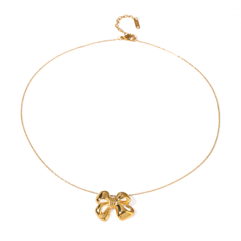 18K Gold Stainless Steel Bow Pendant Necklace
