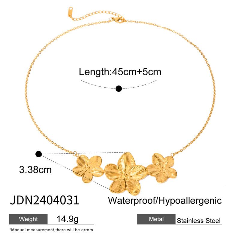 J&D Delicate Jewelry Stainless Steel 18K Gold Plated Necklaces Three Flowers Necklace for Women - Image 6