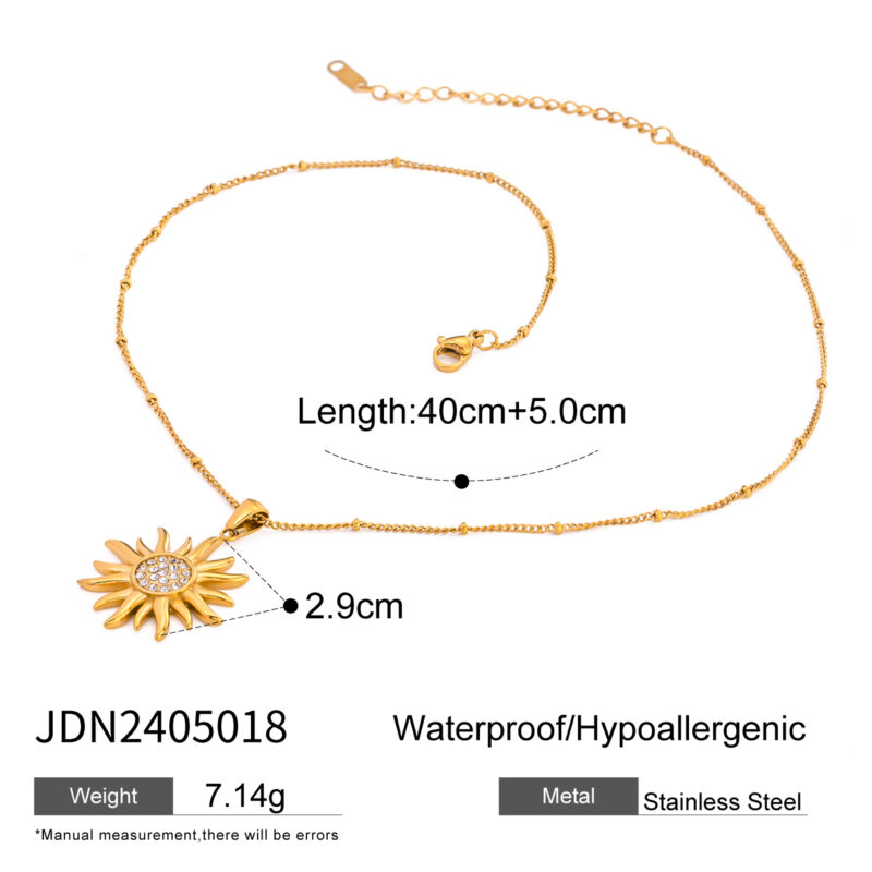 New Arrival Stainless Steel Stud Earring Waterproof Rhinestones Sun Shape Pendant Necklace for Women - Image 5