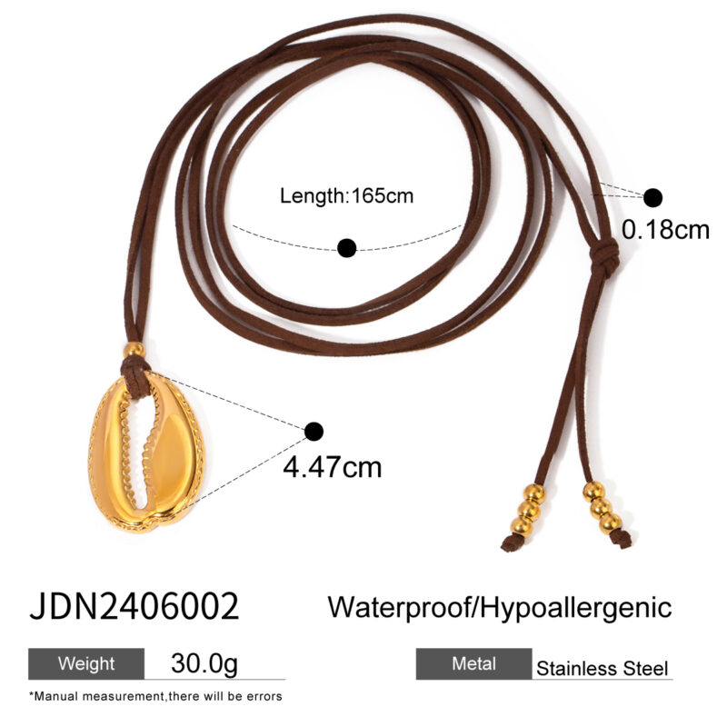 J&D Large Shell Pendant Cord Necklace 18K PVD Gold Plated Stainless Steel Beach Vacation Trendy Charm Necklace - Image 6