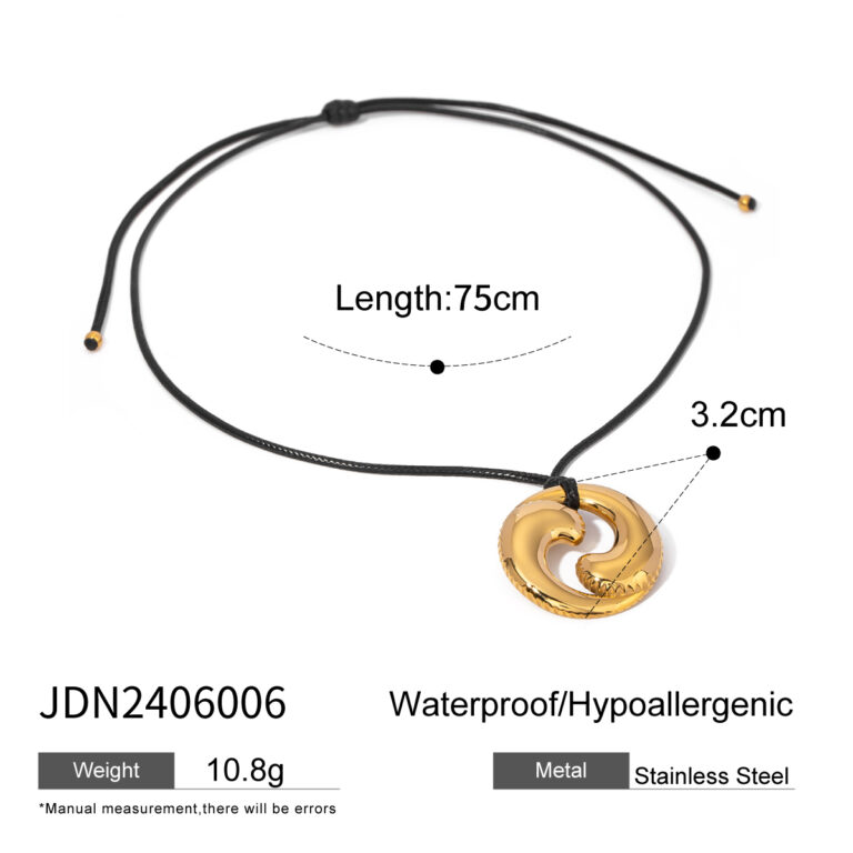 18K Gold Stainless Steel Double Drop Pendant Black Cord Necklace - Image 5