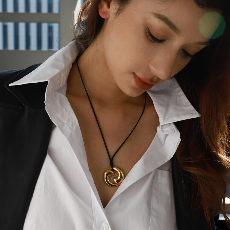 18K Gold Stainless Steel Double Drop Pendant Black Cord Necklace - Image 3