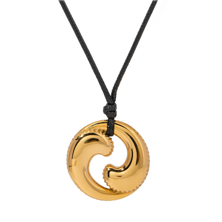 18K Gold Stainless Steel Double Drop Pendant Black Cord Necklace - Image 2