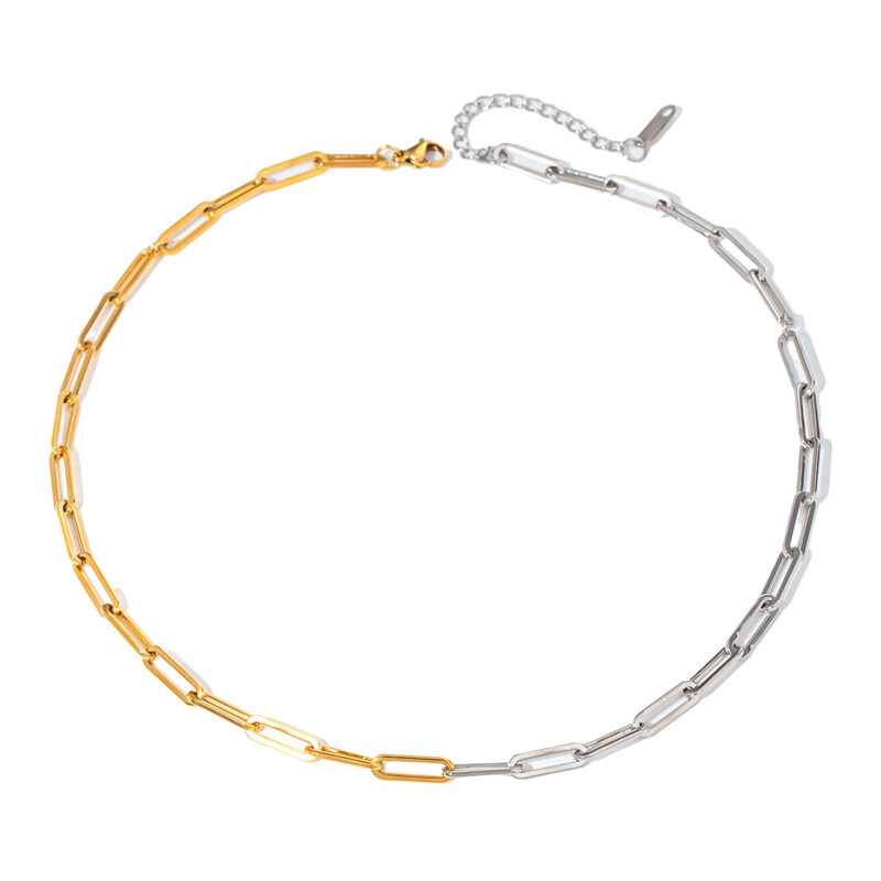 Youthway Metalic Stainless Steel Colorblock Chain Necklace 18K PVD Minimalist Texture Statement Collar Necklace Jewelry Gift