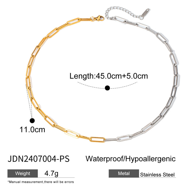 Youthway Metalic Stainless Steel Colorblock Chain Necklace 18K PVD Minimalist Texture Statement Collar Necklace Jewelry Gift - Image 5