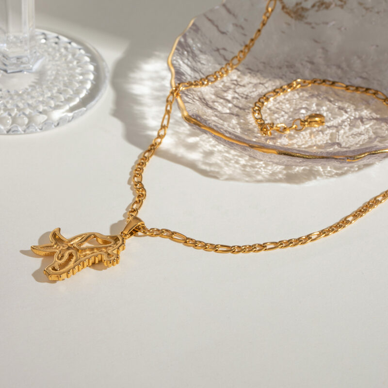 J&D 18k Gold Stainless Steel White Zircon Seahorse Starfish Pendant Ocean Necklace 45+5cm - Image 3