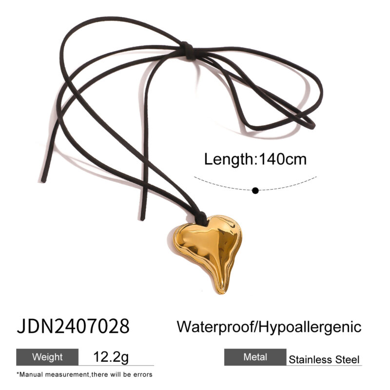 J&D 18k Stainless Steel Playful Chubby Heart Balloon Smooth Pendant Luxury Necklace Black Velvet 140cm - Image 5