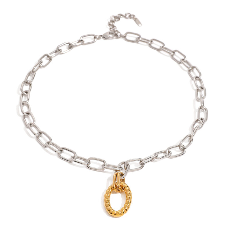 J&D 18k Gold Stainless Steel Silver and Gold Twisted Oval Hollow Circle Cross Chain Necklaces