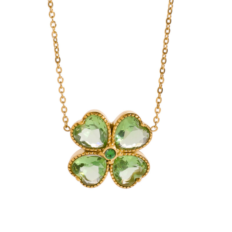 J&D Designer Jewelry Stainless Steel Gold Plated Earrings Women Green Heart Zircon Four-leaf Clover Earrings - Image 2