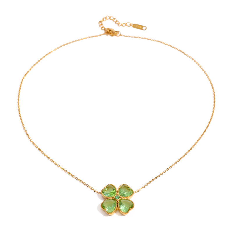 J&D Designer Jewelry Stainless Steel Gold Plated Earrings Women Green Heart Zircon Four-leaf Clover Earrings