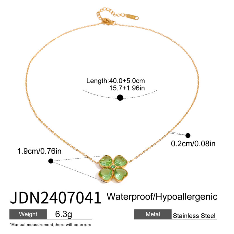 J&D Designer Jewelry Stainless Steel Gold Plated Earrings Women Green Heart Zircon Four-leaf Clover Earrings - Image 5