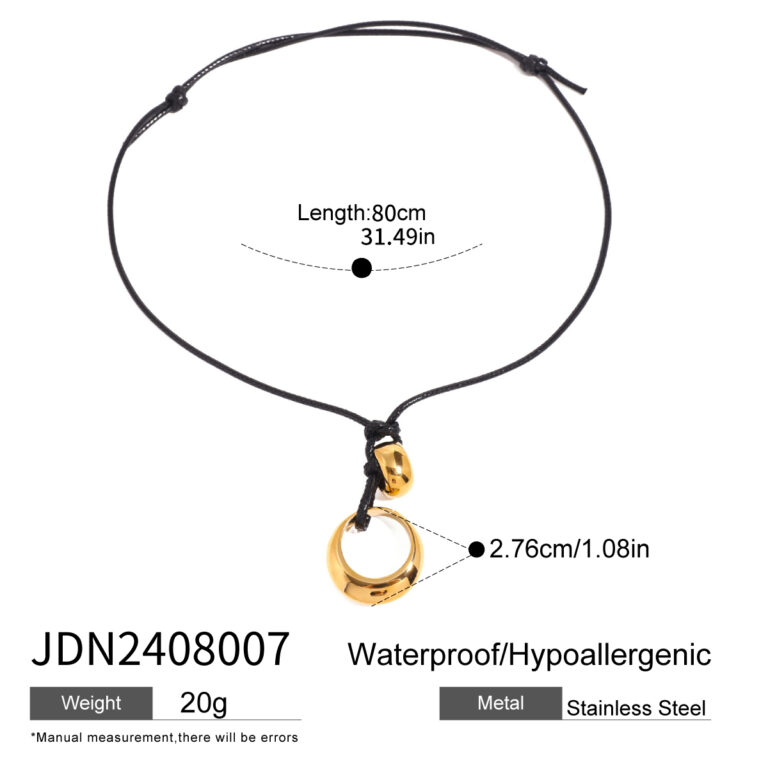 18K Gold Stainless Steel Artistic Hollow Knot Adjustable Black Cord Necklace - Image 5
