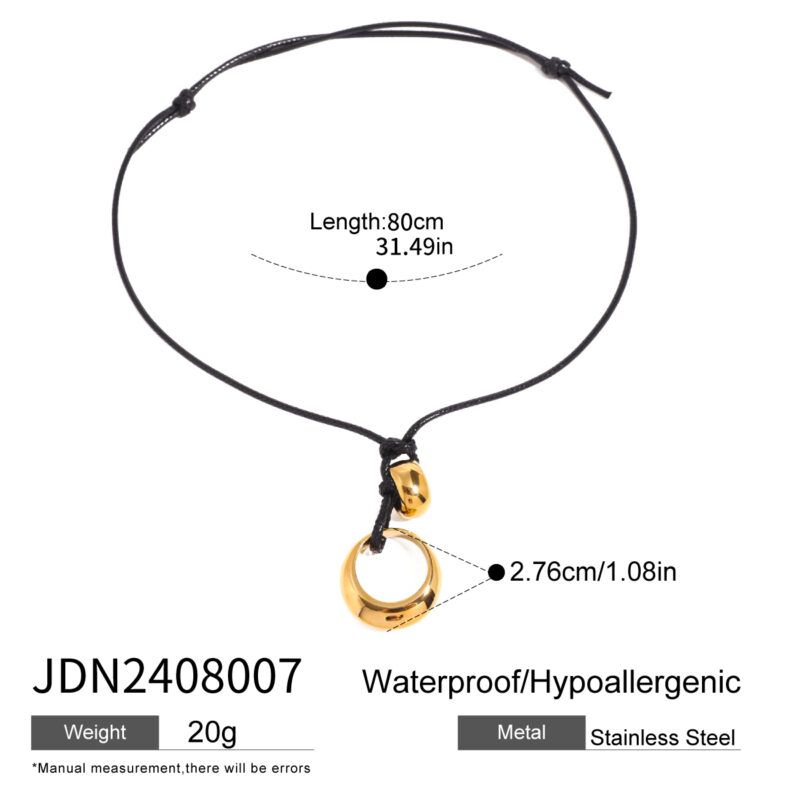 18K Gold Stainless Steel Artistic Hollow Knot Adjustable Black Cord Necklace - Image 5