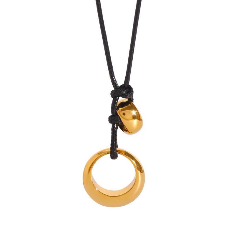 18K Gold Stainless Steel Artistic Hollow Knot Adjustable Black Cord Necklace - Image 2