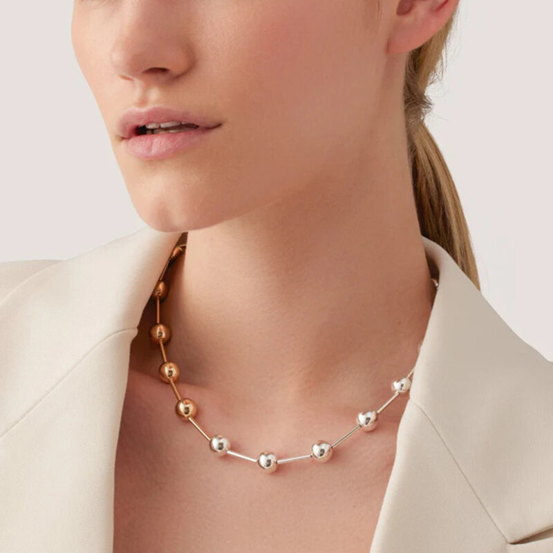 J&D 18k Gold Stainless Steel Gold Silver Color Block Steel Ball Necklace Trendy Design 47cm - Image 5