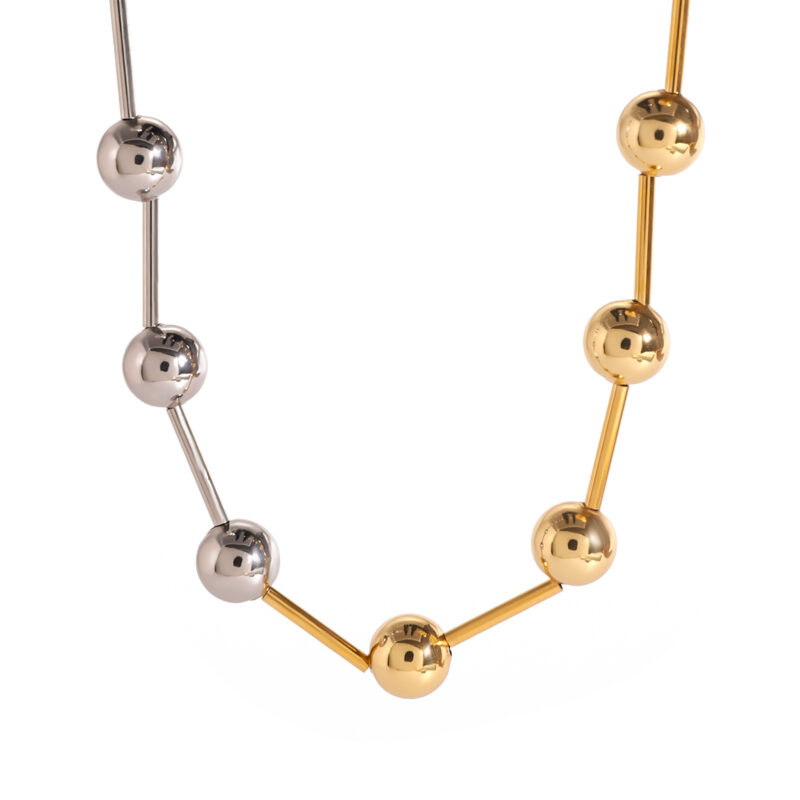 J&D 18k Gold Stainless Steel Gold Silver Color Block Steel Ball Necklace Trendy Design 47cm - Image 3