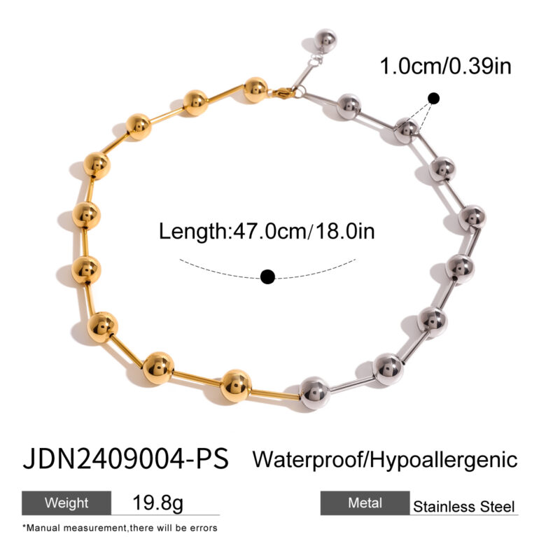 J&D 18k Gold Stainless Steel Gold Silver Color Block Steel Ball Necklace Trendy Design 47cm - Image 2