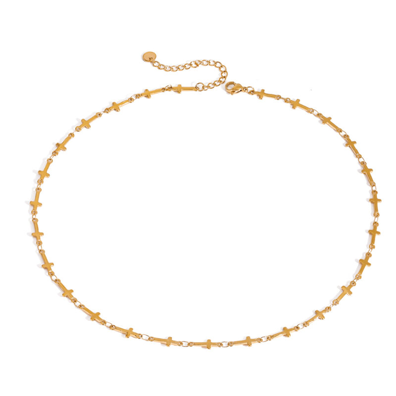 Youthway New Design Trendy Gold Plated Stainless Steel Smooth Cross Chain Necklace For Ladies Anti Allergic Fashion Jewelry Gift